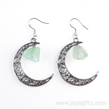 Trending Moon Silver Alloy Colorful Gem Drop Earrings Jewelry